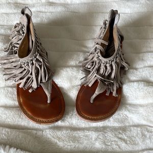✨Last Chance - donating 5/16!✨ Not Rated taupe fringe suede sandals, size 7.5